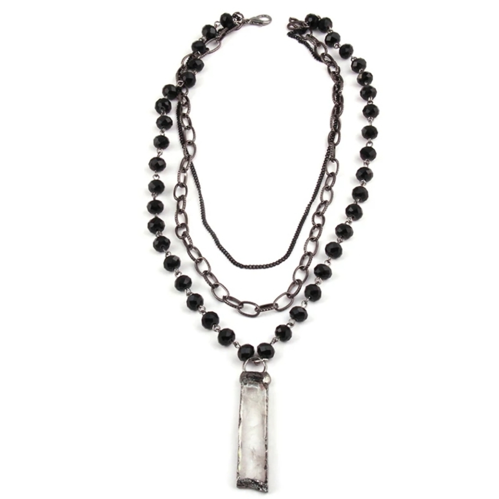 2/$18 Pearl glass pendant on chain layered necklace